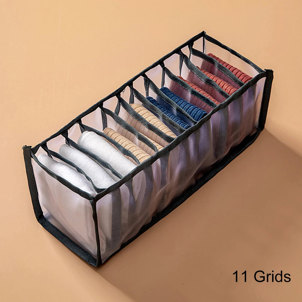 Wardrobe Drawer Divider Organizer – 6/7/11 Grid Polyester Storage Box for Underwear, Bras & Socks