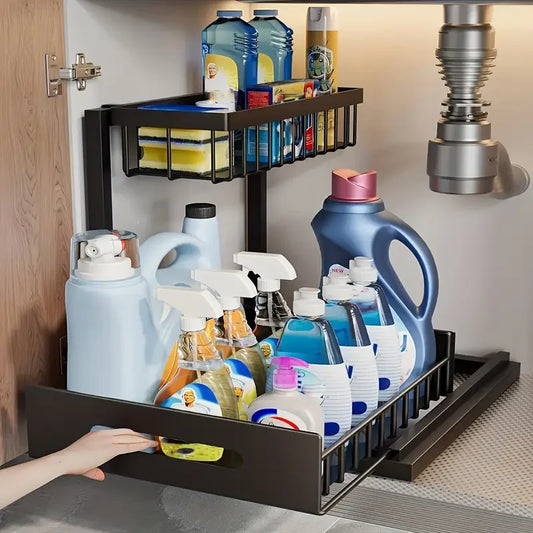 2-Tier Pull Out Under Sink Organizer – Sliding Shelf Cabinet Storage for Kitchen & Bathroom