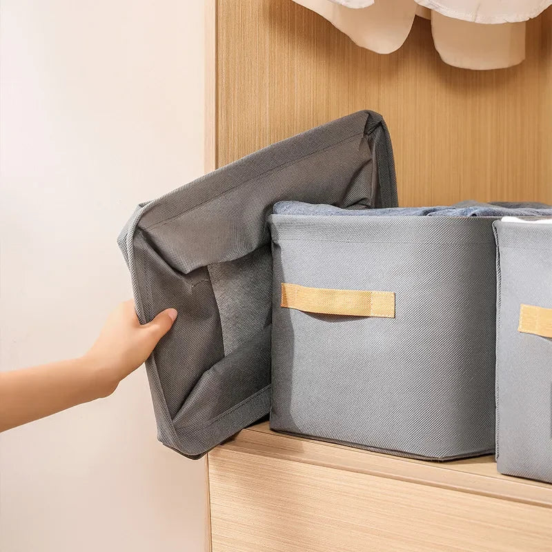 Clothes Storage Organizer Bag – Foldable Non-Woven Wardrobe Box for Pants, Sweaters & Jeans