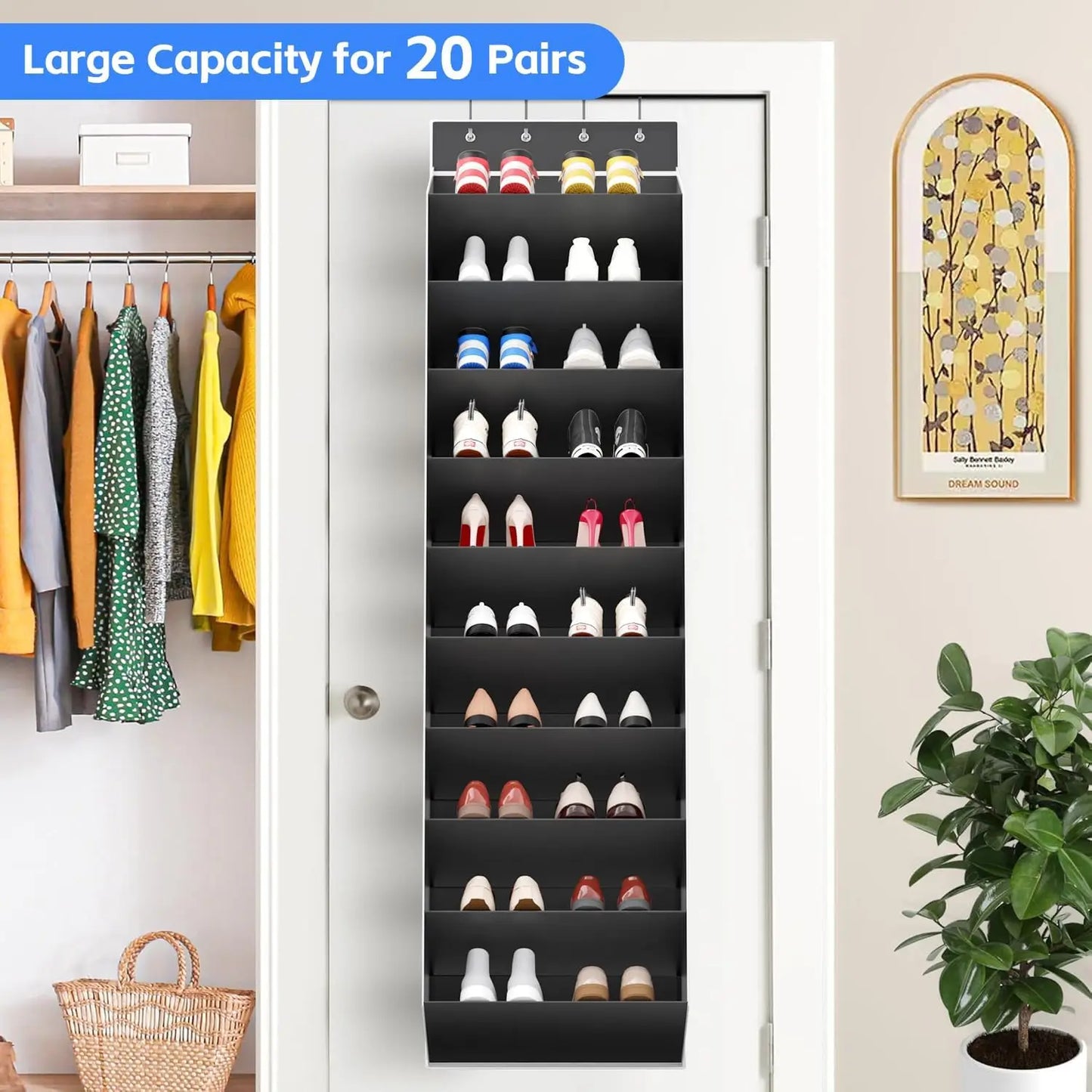 Over the Door Shoe Organizer – 10-Tier Hanging Rack with Deep Pockets, Holds 20-30 Pairs