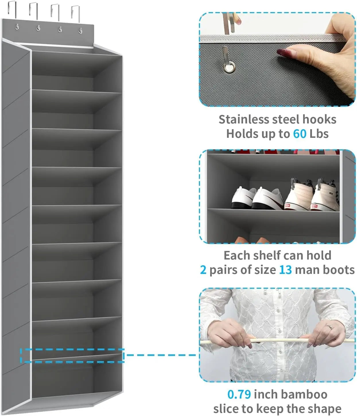 Over the Door Shoe Organizer – 10-Tier Hanging Rack with Deep Pockets, Holds 20-30 Pairs