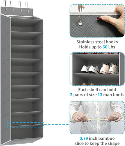Over the Door Shoe Organizer – 10-Tier Hanging Rack with Deep Pockets, Holds 20-30 Pairs