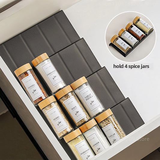 4-Layer Kitchen Spice Drawer Organizer – Adjustable Rack for Spice Jars & Seasoning Bottles