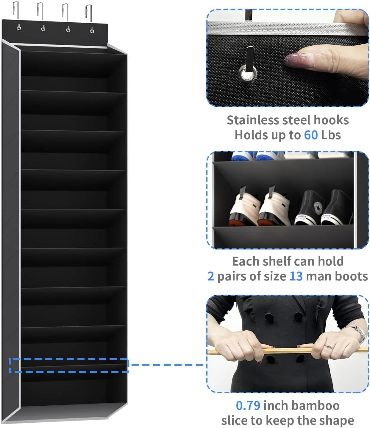 Over the Door Shoe Organizer – 10-Tier Hanging Rack with Deep Pockets, Holds 20-30 Pairs
