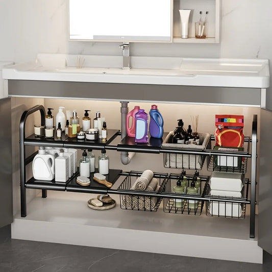 Expandable Under-Sink Cabinet Organizer – Multi-Use Shelf Rack for Kitchen & Bathroom