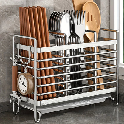 No-Drill Wall-Mounted Utensil Holder Stainless Steel Space-Saving Organizer For Kitchen Cutlery Ideal For Small Spaces