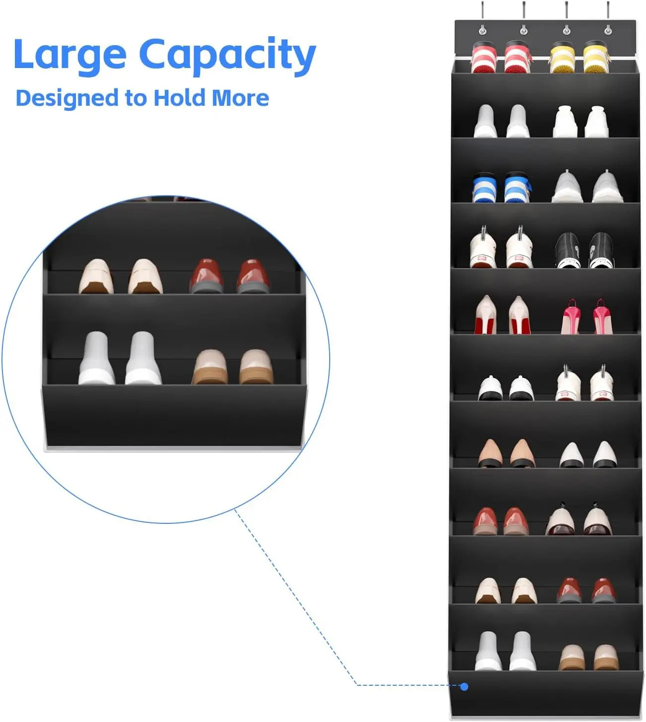 Over the Door Shoe Organizer – 10-Tier Hanging Rack with Deep Pockets, Holds 20-30 Pairs