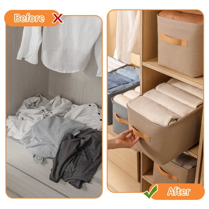 Clothes Storage Organizer Bag – Foldable Non-Woven Wardrobe Box for Pants, Sweaters & Jeans