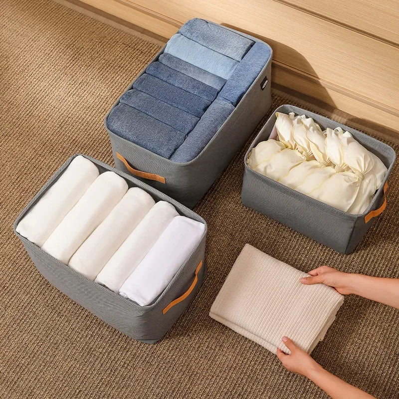 Clothes Storage Organizer Bag – Foldable Non-Woven Wardrobe Box for Pants, Sweaters & Jeans